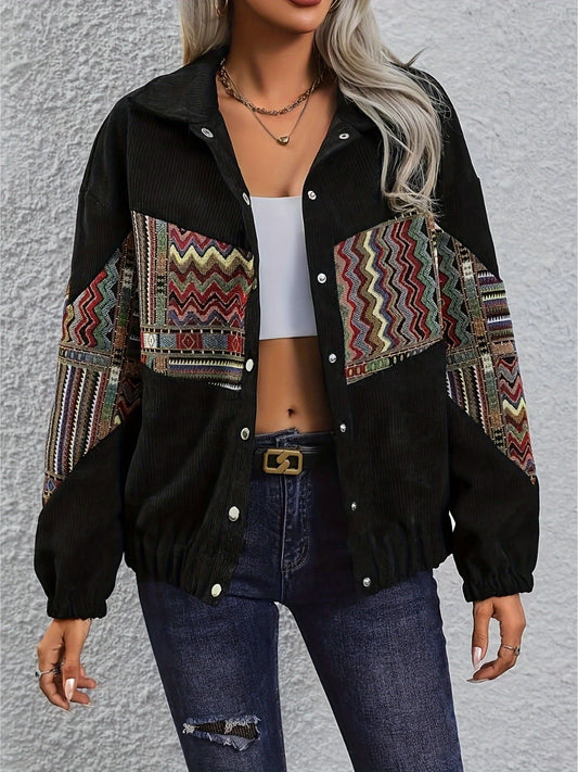 Embroidered Collared Neck Snap Down Jacket