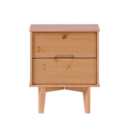 Mid-Century Modern Solid Wood 2-Drawer Nightstand Natural Pine