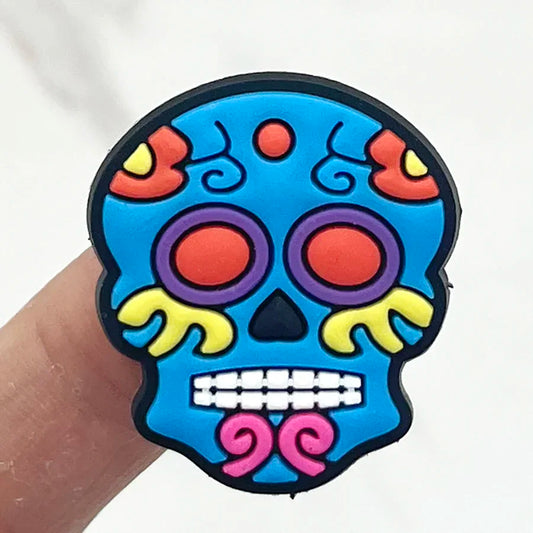 1Pcs Colorful Flower Skull PVC Shoe Charms Sandals Accessories For Wristbands Shoe Buckle Decorations Kid Gift Shoe Clips Badge