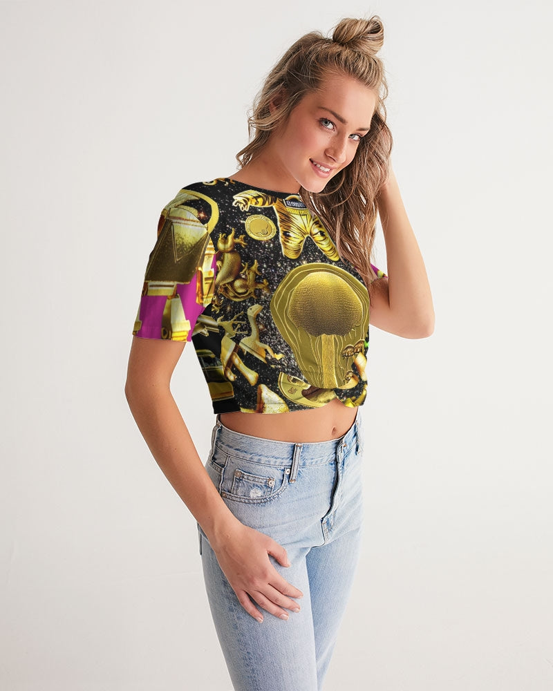 Robotic Abstrak Women's All-Over Print Twist-Front Cropped Tee