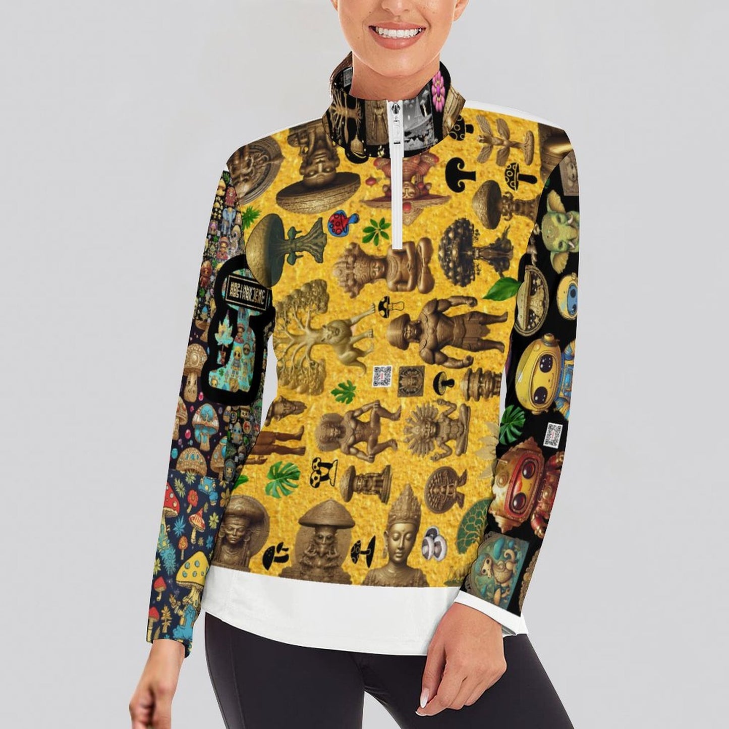 1/4 Zipper Long Sleeve Zip Gym Top DS007 (All-Over Printing)