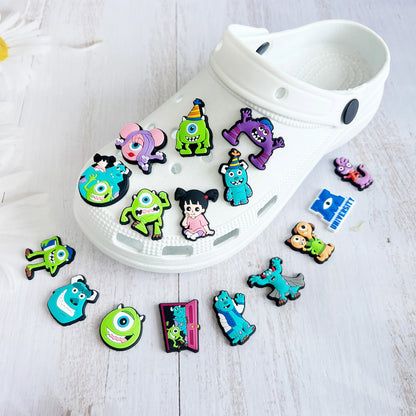 1-16PCS Miniso Disney Monsters University James PVC Shoe Charms For Clogs Pins Hole Slipper Decoration Sandals Shoes Accessories