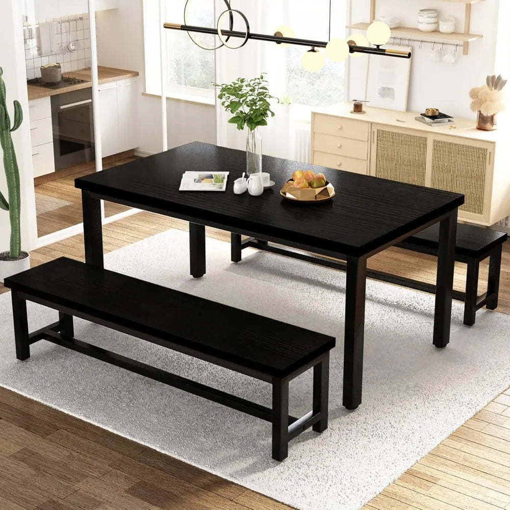 Dining Room Table Set, Kitchen Set with 2 Benches, Ideal for Home, and Room of 43.3x23.6x28.5 inches, Benches 38.5x11.8x17.5