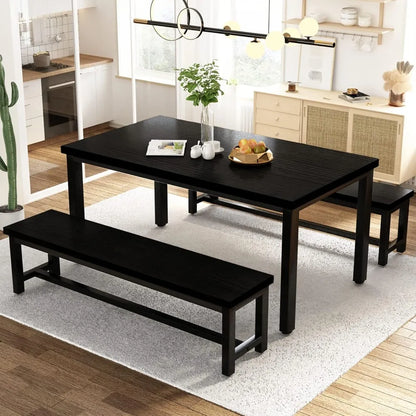 Dining Room Table Set, Kitchen Set with 2 Benches, Ideal for Home, and Room of 43.3x23.6x28.5 inches, Benches 38.5x11.8x17.5