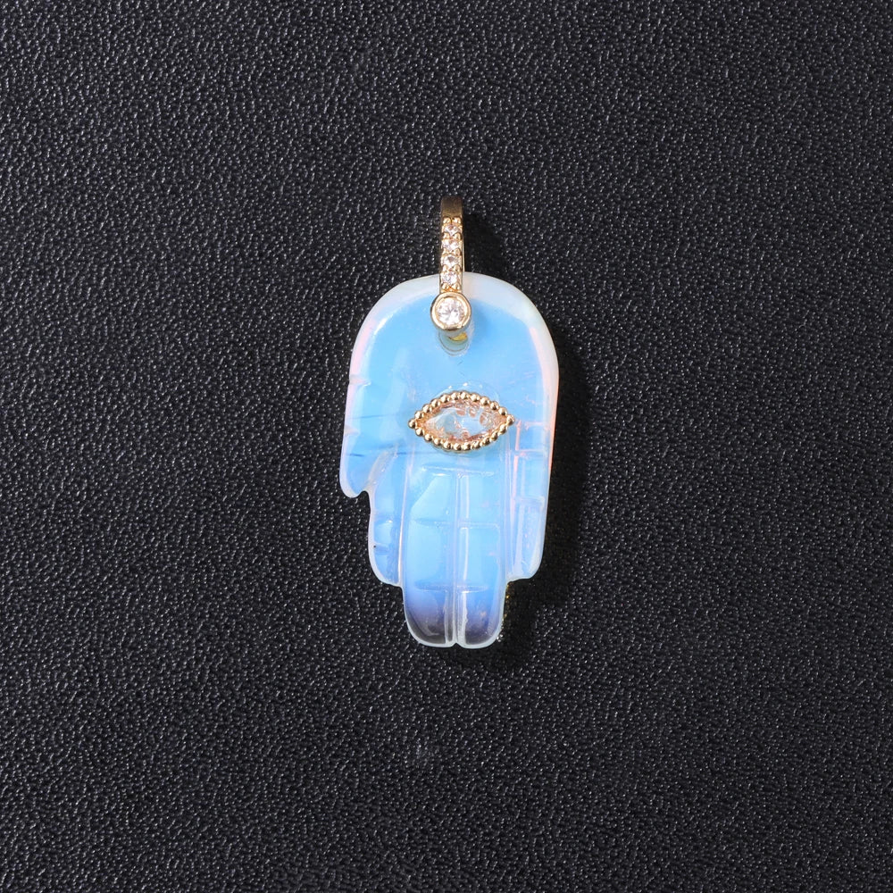 2pcs Quality Natural Stone Quartz Hamsa Fatima Hand Pendant Charm For Diy Jewelry Making Necklace Earring Accessories Wholesale