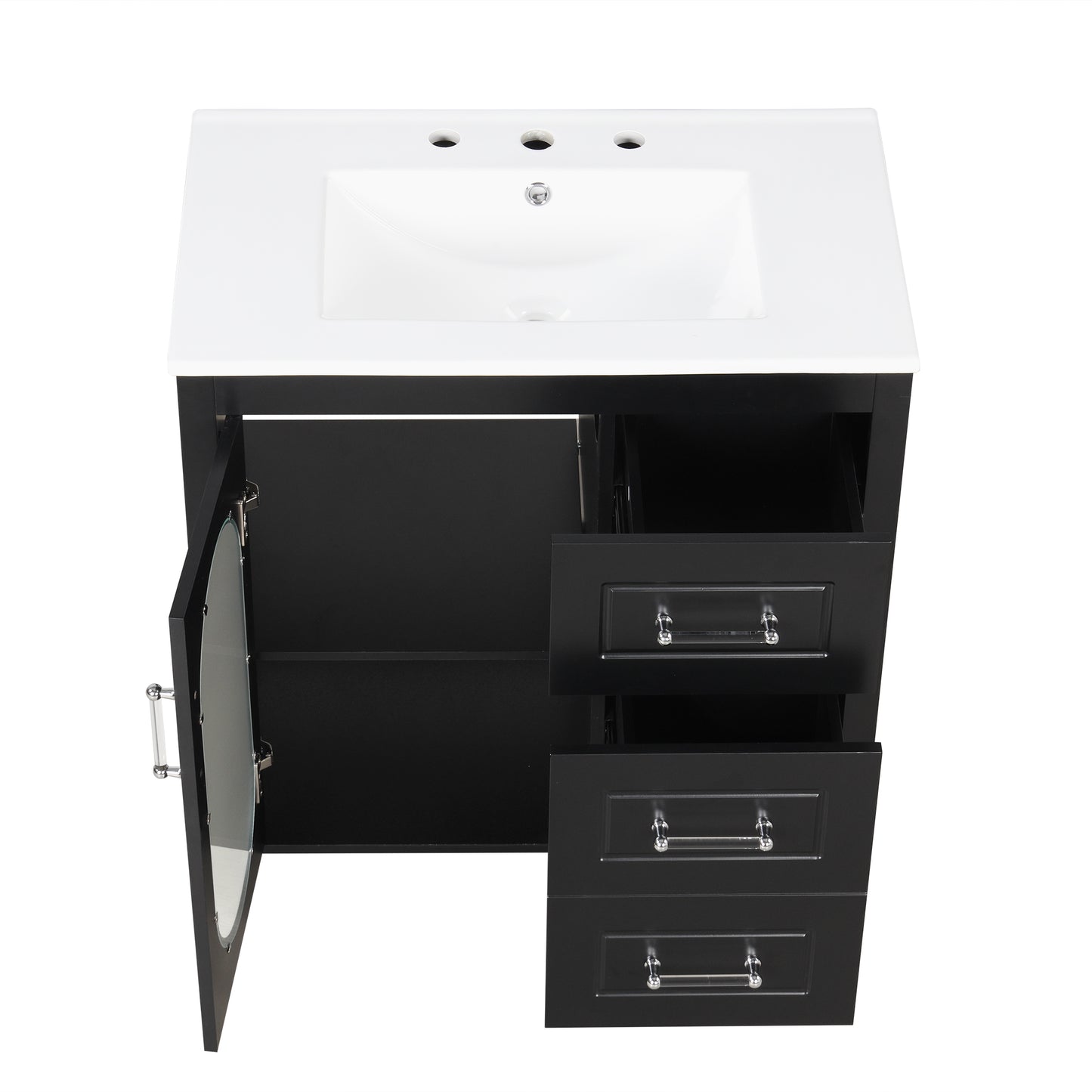 30" Bathroom Vanity with Sink, Bathroom Vanity Cabinet with Two Drawers and Door, Adjustable Shelf, Solid Wood and MDF, Black