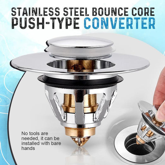 Bounce Core Pop-up Drain Filter Bathroom Stainless Steel Bounce Core Push-type Hair Stopper Basin Pop-up Drain Filter