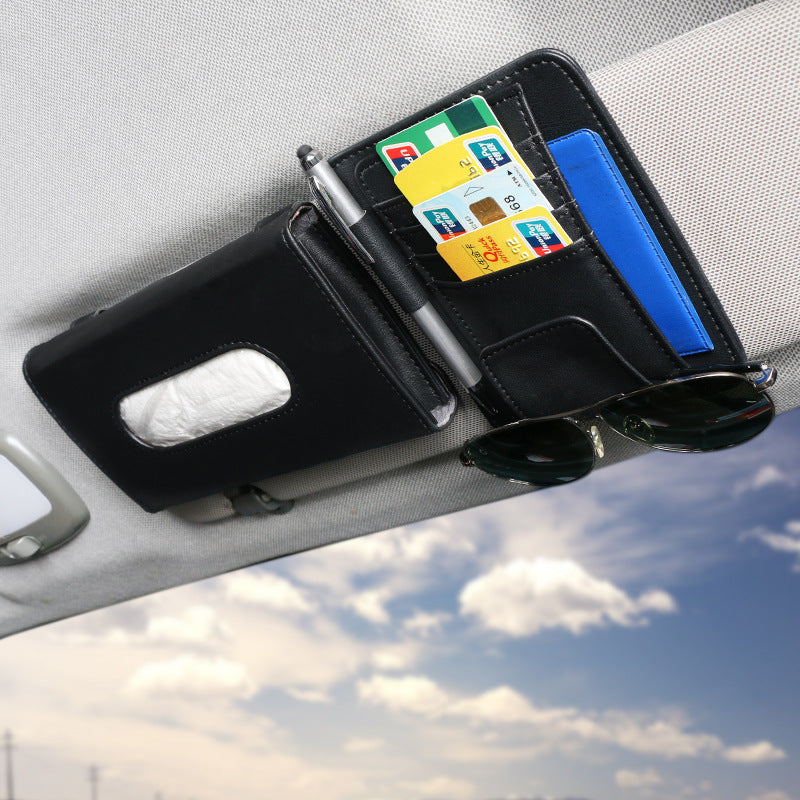 Creative Car Sun Visor Tissue Box With Invoice Folder Bill Clip Card Holder Car Hanging Sunroof Napkin Bag Card Slot