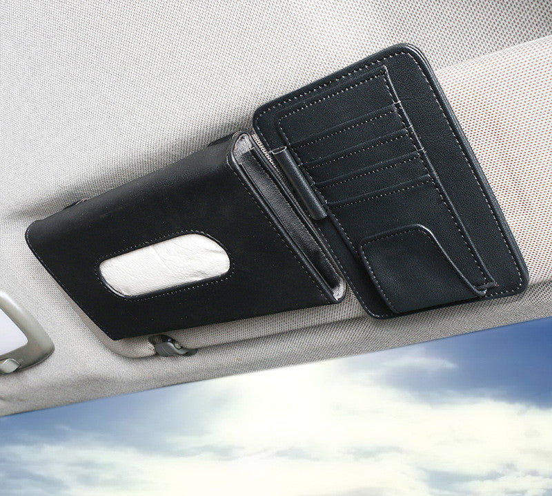 Creative Car Sun Visor Tissue Box With Invoice Folder Bill Clip Card Holder Car Hanging Sunroof Napkin Bag Card Slot