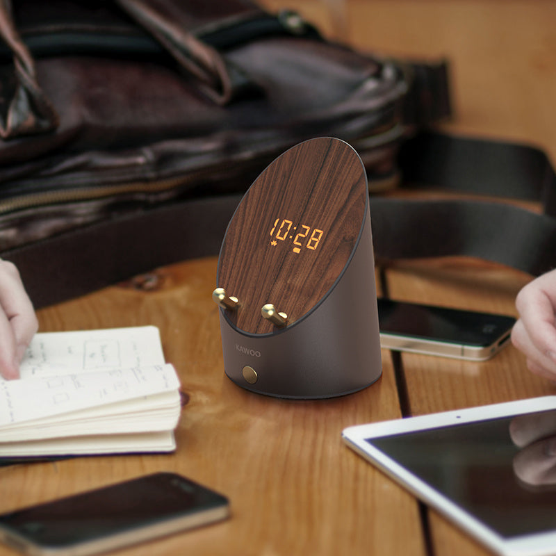 Wooden Speaker Smart Induction Speaker Phone Holder Portable Mini Desktop Wireless Alarm Clock Bluetooth Speaker