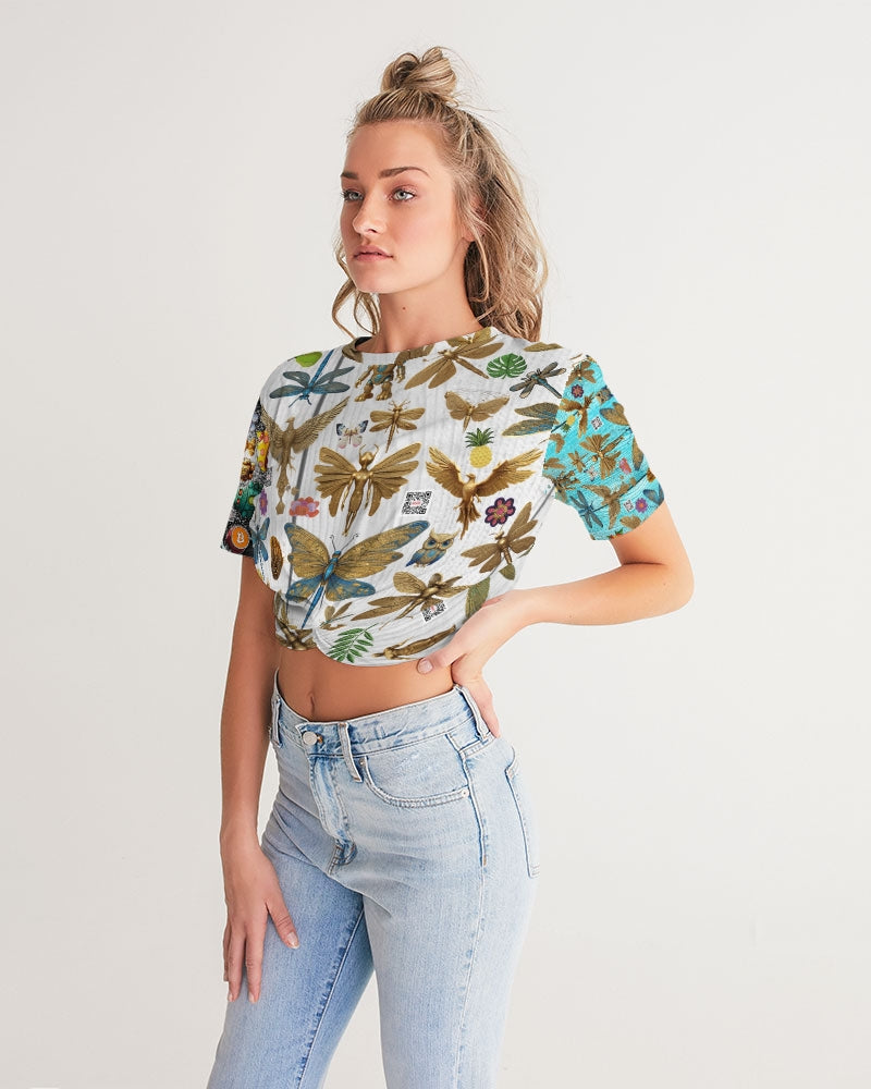 Abstrak dragonfly Women's All-Over Print Twist-Front Cropped Tee