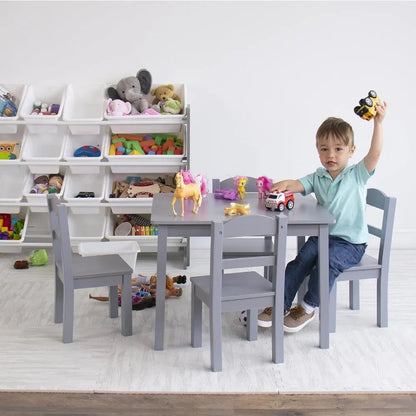 Children's wooden table and set of 4 chairs, grey