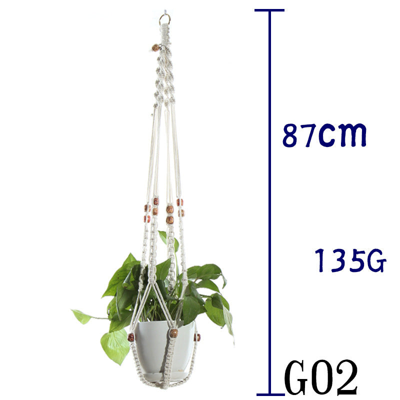 Flower Pot Net Bag Beige Cotton Rope Indoor Plant Hanger Hanging Basket Sling