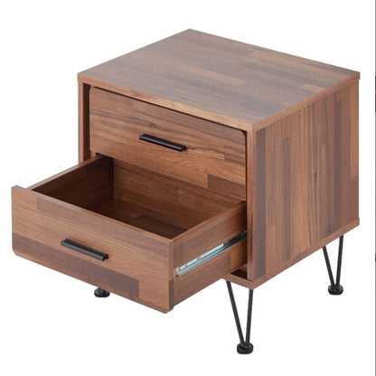 Walnut 2-Drawer Accent Table With Hairpin Legs