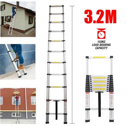 DayPlus 2.6M-5M Telescopic Ladder Sturdy Aluminum Telescoping Extension Ladder 330lb Max Load EN131 for Household Outdoor Work