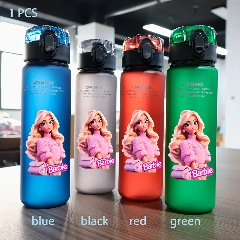 Barbie 560ML Large Capacity 4 Color Children Water Cup Portable Plastic Outdoor Sports Aldults Water Bottle Anime Customizable