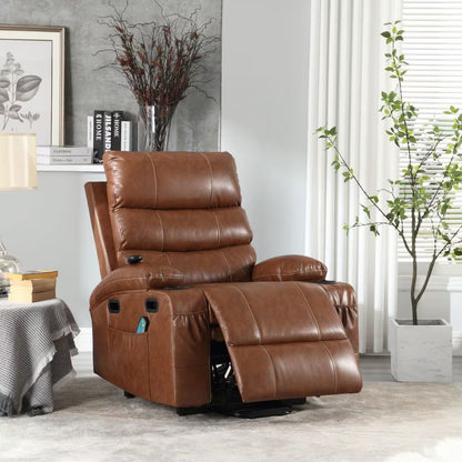 21 Inch Seat Width, Large-sized Electric Lift Recliner Sofa, 8-point Vibration Massage And Wood Heating, Remote Control, Side Pockets And Cup Holder, Comfortable Fabric, Filled Armrests