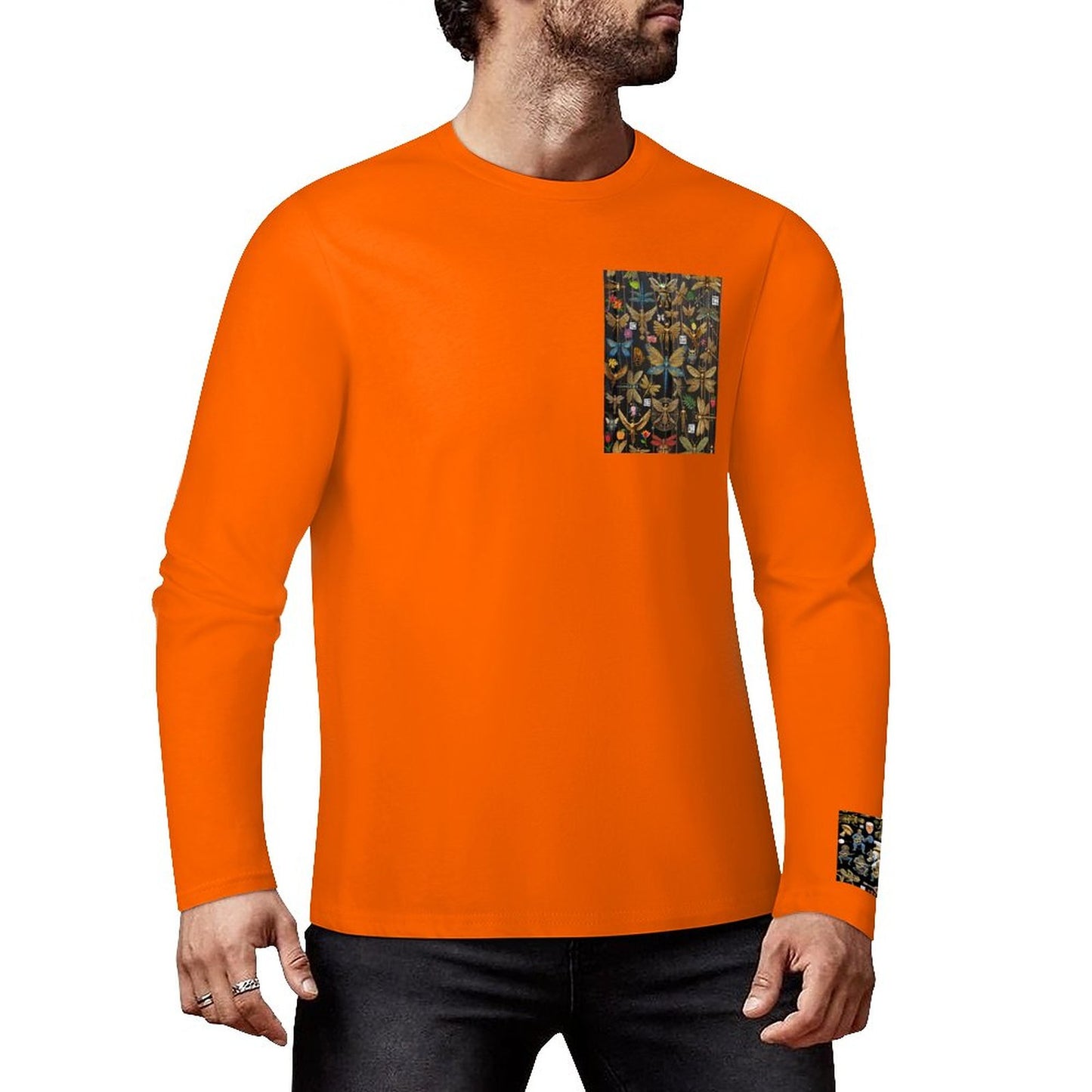 DTF 160gsm Cotton Men's Long Sleeve T-shirt (Front+Sleeve Printing)