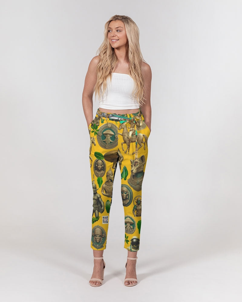 Ancient Abstrak Collection Women's All-Over Print Belted Tapered Pants