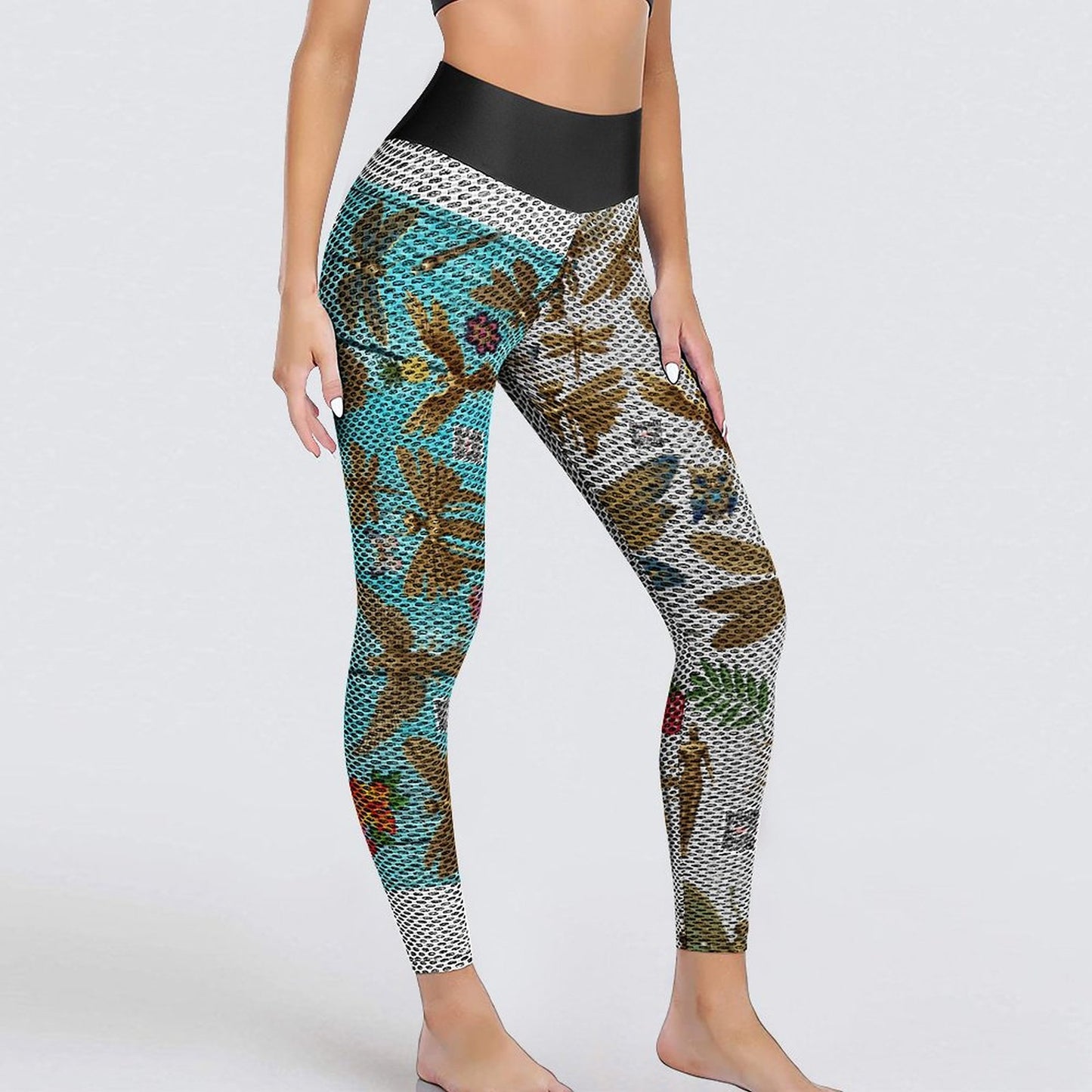 Custom Printed Honeycomb Textured Yoga Pants for Women (All-Over Printing)