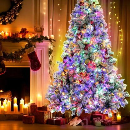 6ft Pre-Lit Artificial Christmas Tree Snow Flocked Xmas Tree W  Remote-Controlled 250 Multi-Color Lights Decor