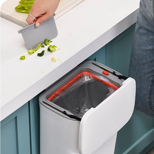 Kitchen Sliding Cover Trash Can Wall-Mounted Storage Bucket