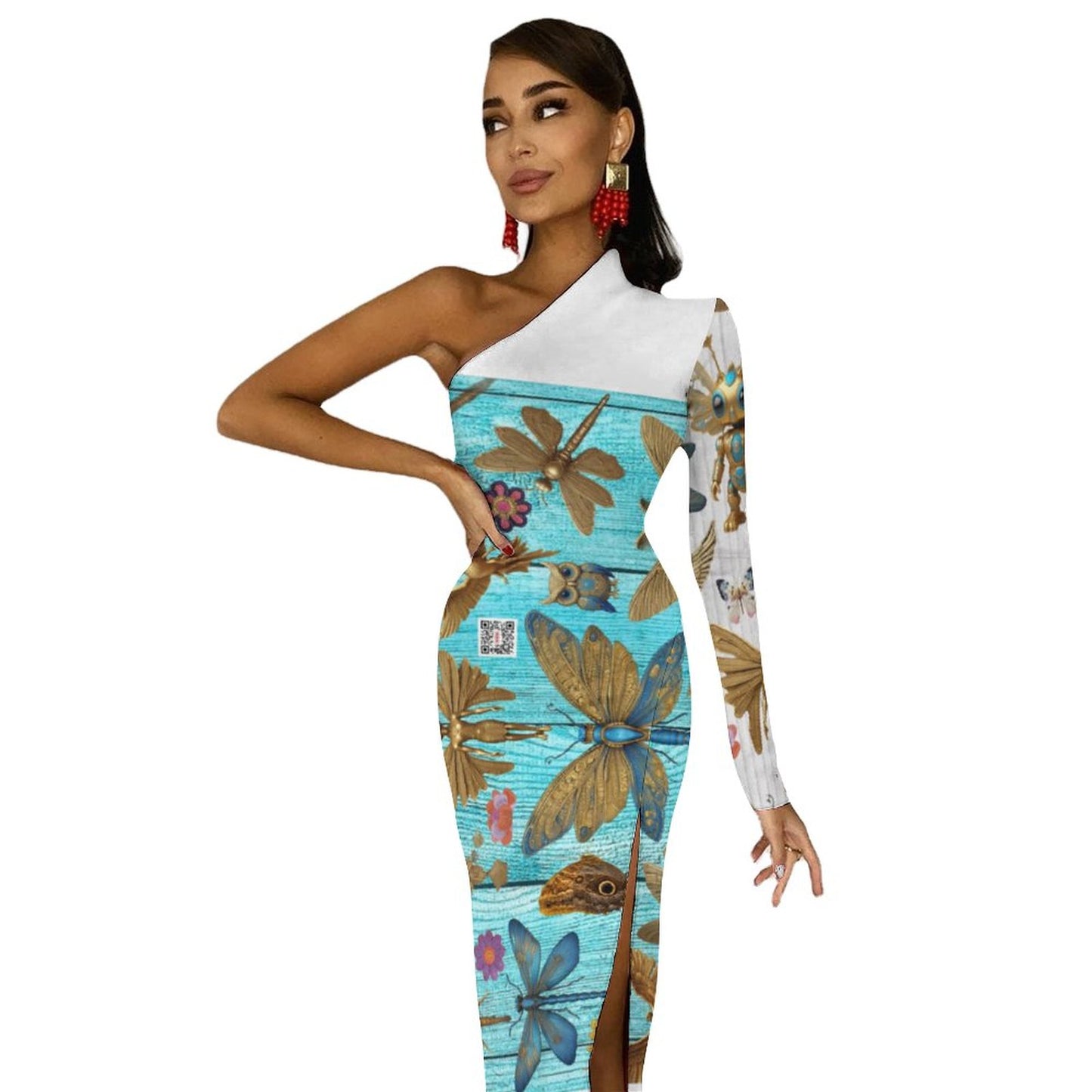 One Shoulder Split Dress BIQ (All-Over Printing)