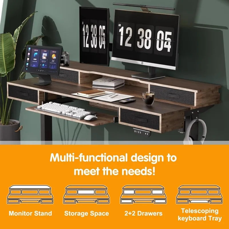 Electric standing desk, multifunctional standing desk with adjustable height, 55*24 standing desk with 4 drawers, ergonomic