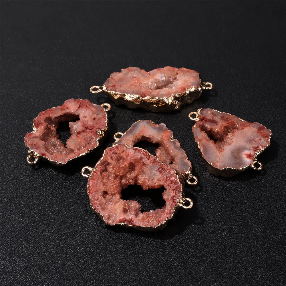 Fashion Trend Natural Druzy Stone Connectors 20-35mm Irregular Colorful Quartzs Agat Charms Pendant For Jewelry Making Supply