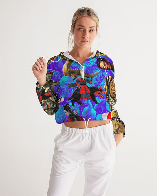 Trendy Abstrak Pattern Women's All-Over Print Cropped Windbreaker