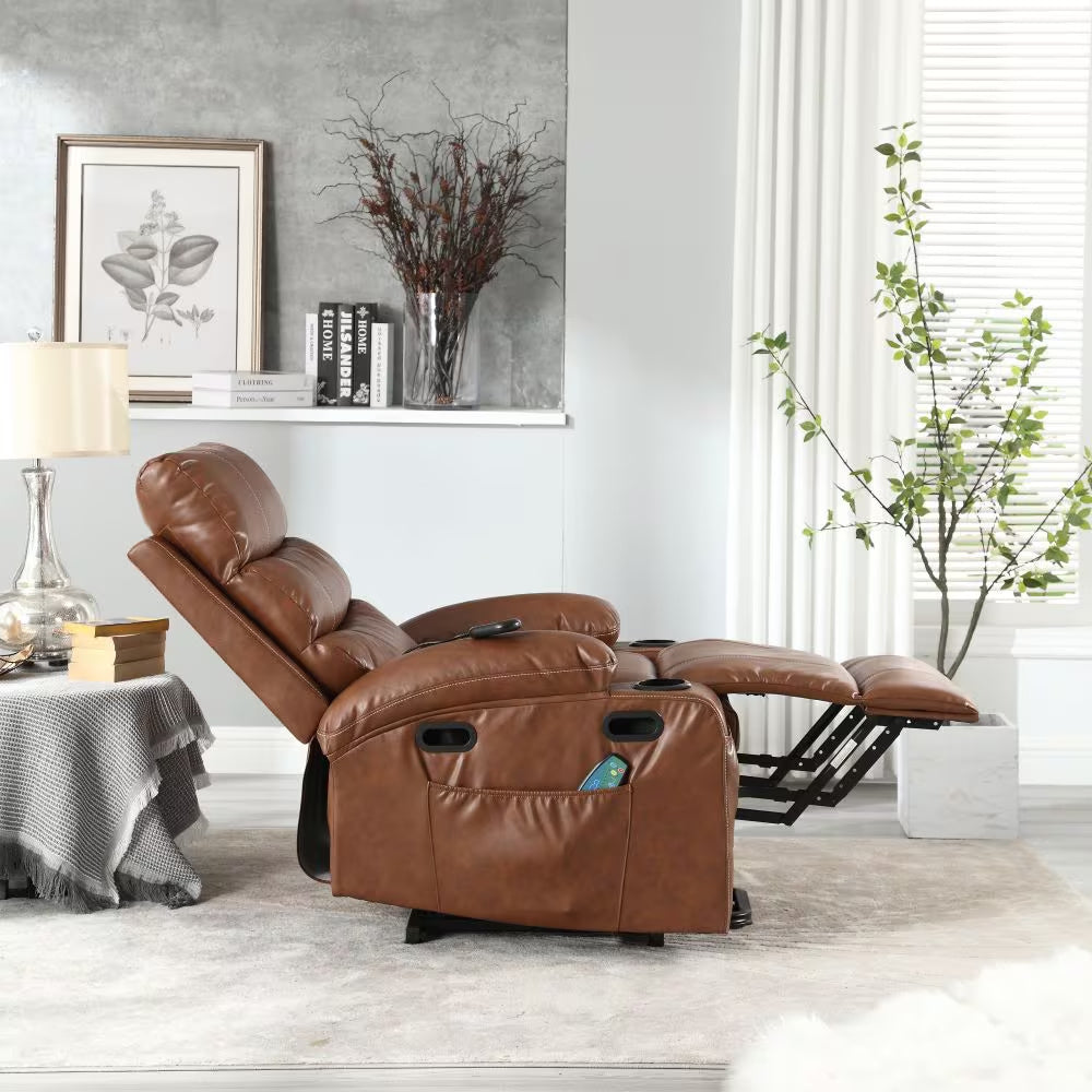 21 Inch Seat Width, Large-sized Electric Lift Recliner Sofa, 8-point Vibration Massage And Wood Heating, Remote Control, Side Pockets And Cup Holder, Comfortable Fabric, Filled Armrests