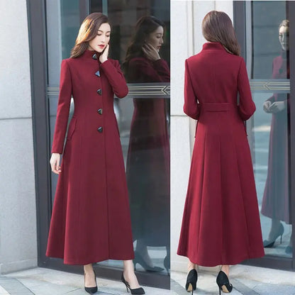 Women Woolen Coat 2024 Winter New Elegant Wool Jacket Slim Long Woolen Trench Coat Thick Warm Tops Lady Vintage Dress Overcoat