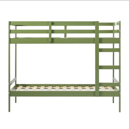 Modern Simple Solid Wood Twin Over Twin Bunk Bed, Olive Green