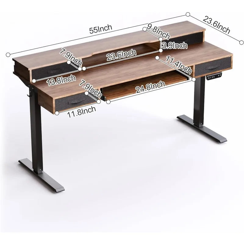 Electric standing desk, multifunctional standing desk with adjustable height, 55*24 standing desk with 4 drawers, ergonomic