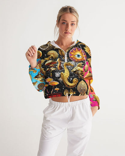 Eye and Face Abstrak Women's All-Over Print Cropped Windbreaker