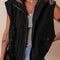 Black Flap Pockets Zip Up High Neck Vest