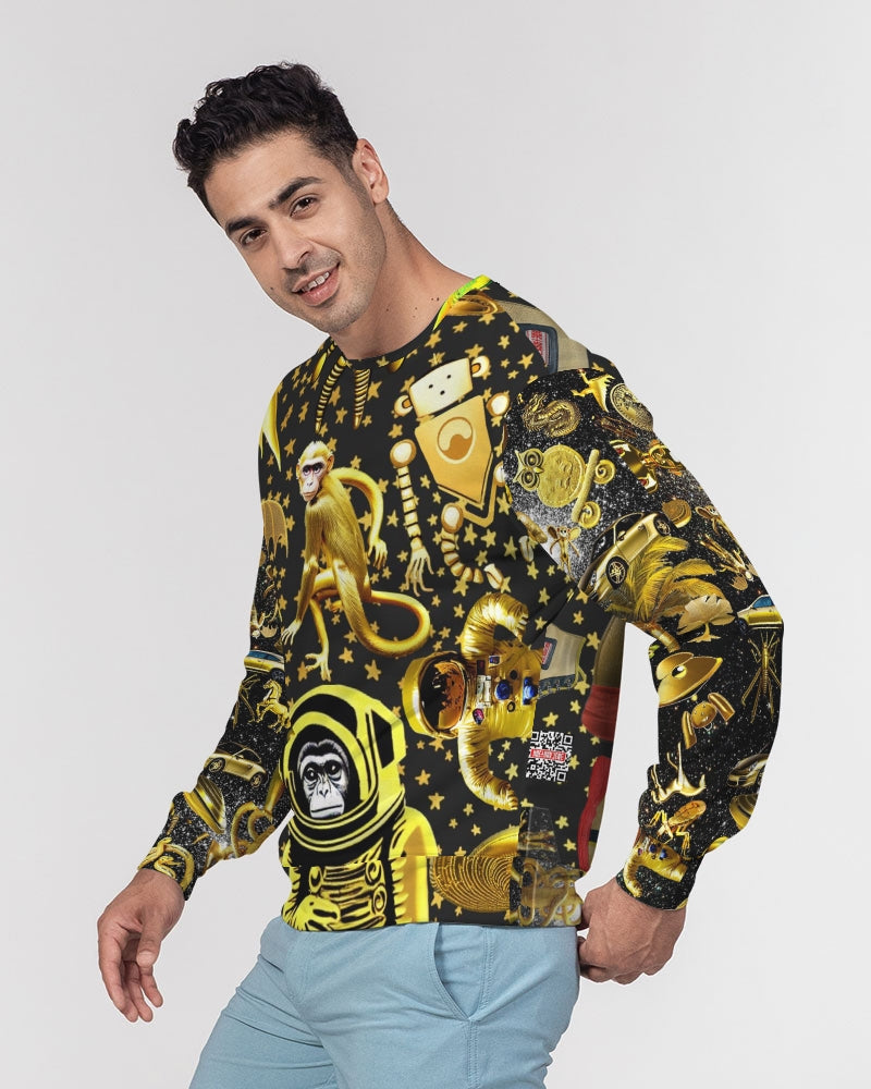 Outer Space Abstrak Men's All-Over Print Classic French Terry Crewneck Pullover