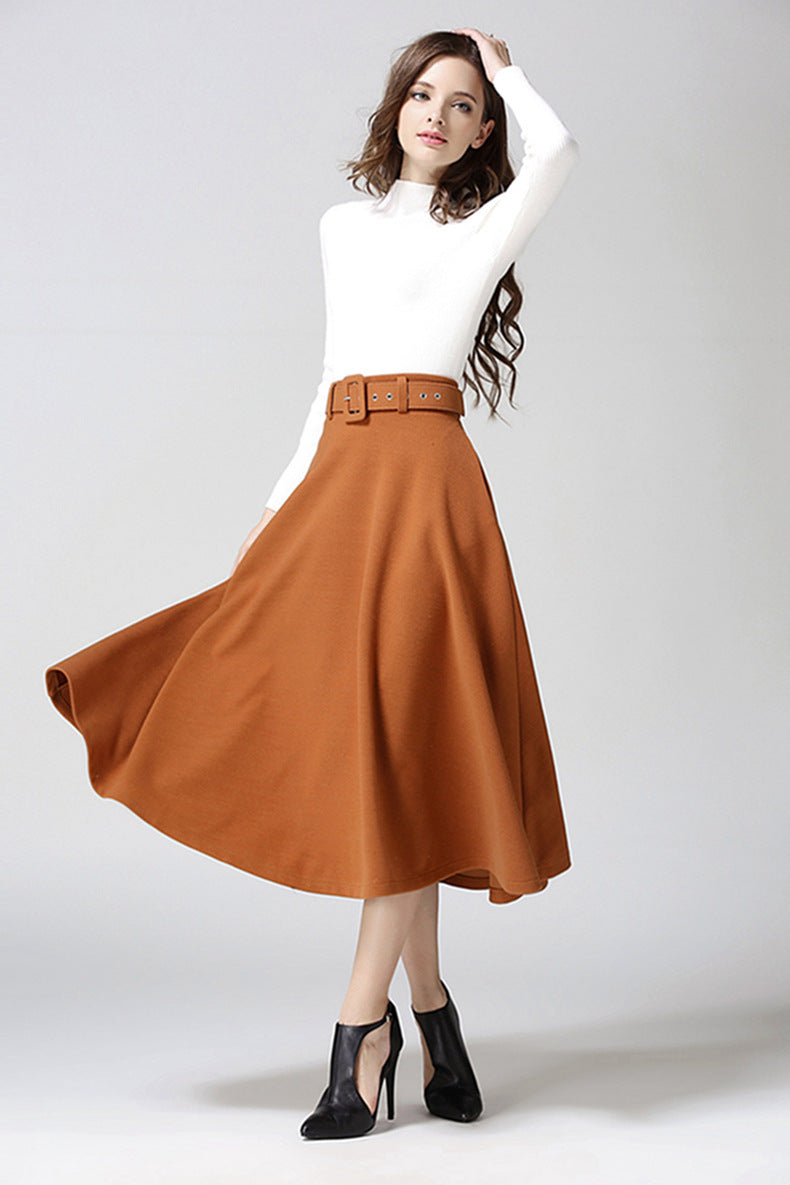 Fashion Temperament Women's Solid Color Woolen Skirt