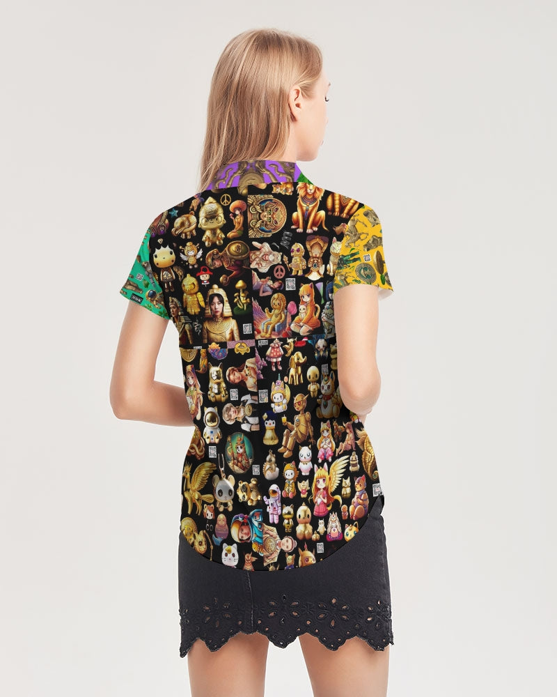 Ancient Abstrak Collection Women's All-Over Print Short Sleeve Button Up