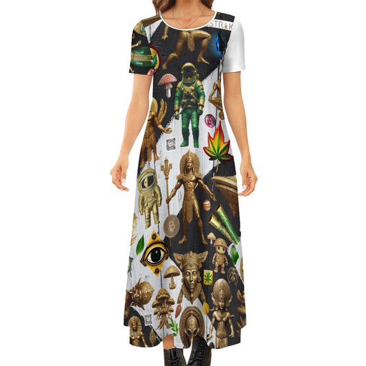 Round Neck Short Sleeve Dress B523 (All-Over Printing)