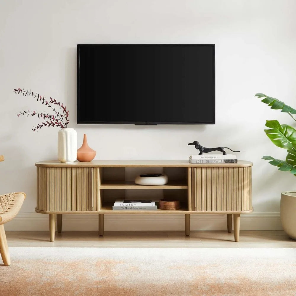 Contour Mid-Century Modern 55" Media TV Stand in Oak, 15 x 54.5 x 18.5