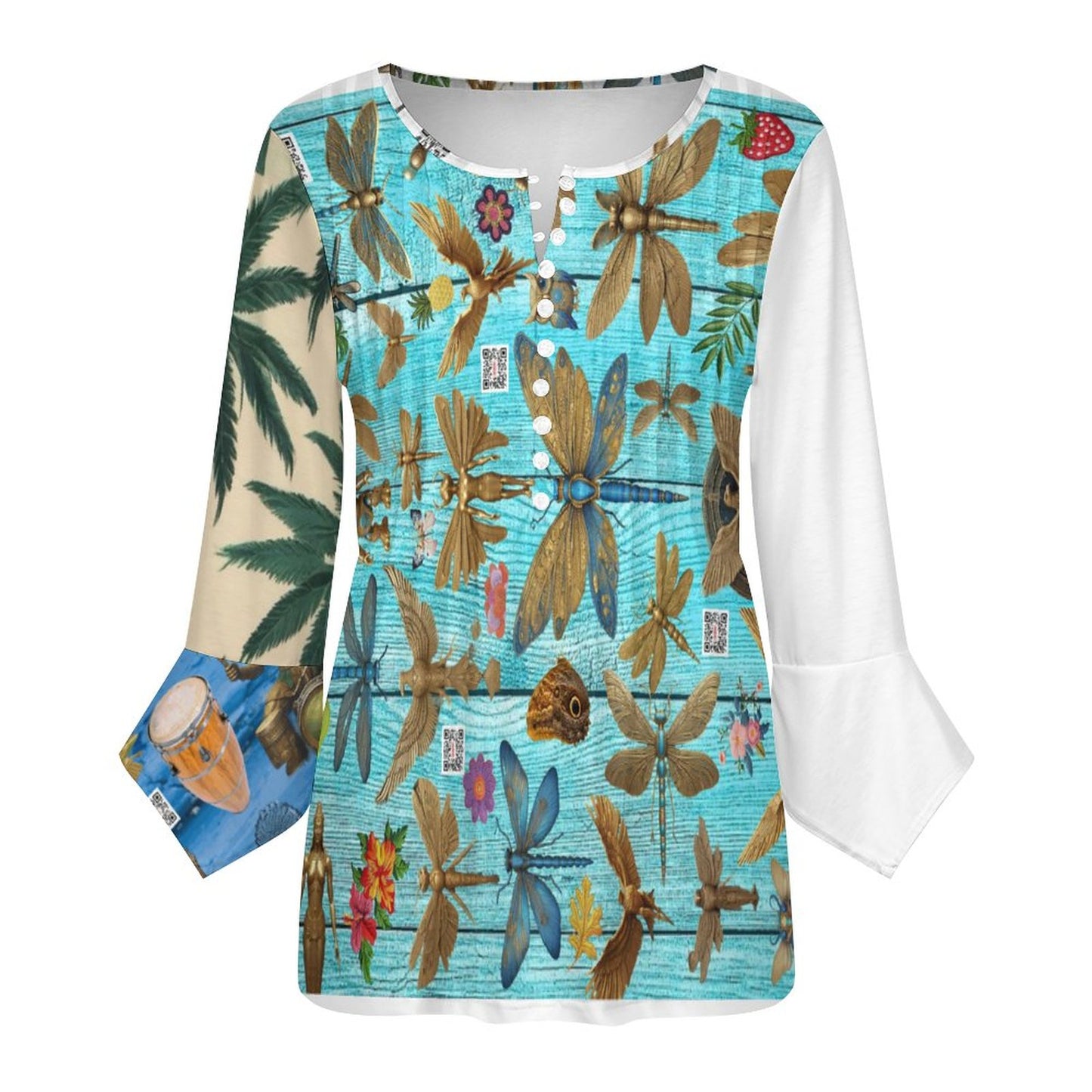 V-neck Women Top with Quarter Sleeve DS20150 (All-Over Printing)