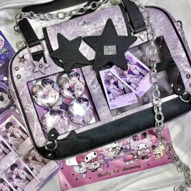 Y2K Trendy Star Ita Bag Lolita Girl Transparent Pocket Fashion Crossbody Bag Women's DIY Display Shoulder Bag Cute Purse Handbag