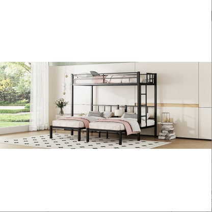 Twin Over Twin & Twin Bunk Beds For 3, Twin XL Over Twin Twin Bunk Bed Metal Triple Bunk Bed, Black