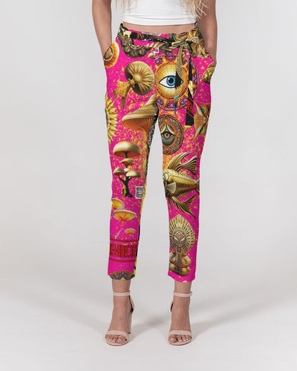 Eye and Face Abstrak Women's All-Over Print Belted Tapered Pants