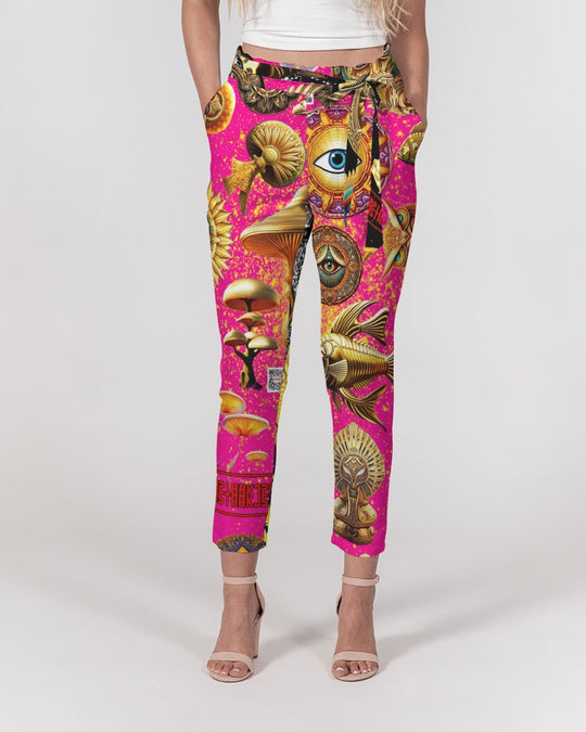 Eye and Face Abstrak Women's All-Over Print Belted Tapered Pants