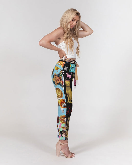 Leidy Abstrak Women's All-Over Print Belted Tapered Pants