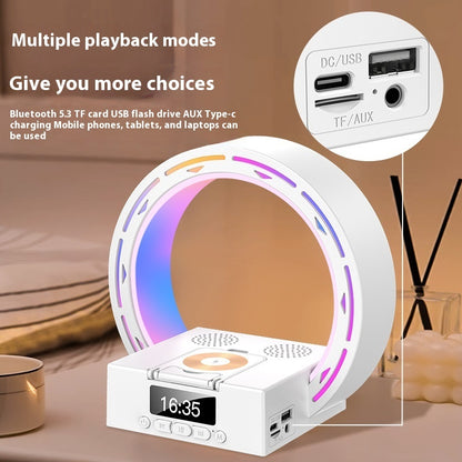 4 In 1 Wireless Bluetooth Speaker Charging Pad Bedside Lamp With Alarm Clock Wake-Up Light For Bedroom Support USB Drive TF Card