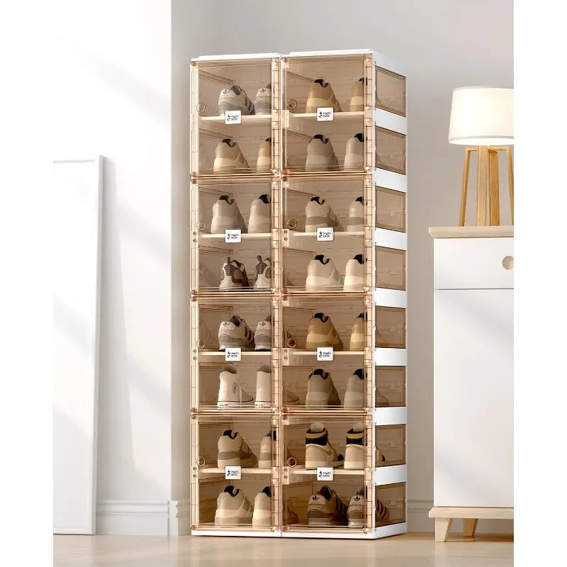 Foldable shoe rack wardrobe shoe rack plastic shoe storage box suitable for entrance, living room, large sturdy stackable