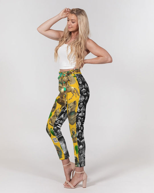 Ancient Abstrak Collection Women's All-Over Print Belted Tapered Pants